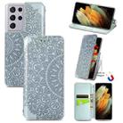For Samsung Galaxy S21 Ultra 5G Blooming Mandala Embossed Pattern Magnetic Horizontal Flip Leather Case with Holder & Card Slots & Wallet(Grey) - 1
