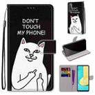 For LG Stylo 7 5G Coloured Drawing Cross Texture Horizontal Flip PU Leather Case with Holder & Card Slots & Wallet & Lanyard(Middle Finger White Cat) - 1