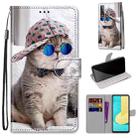 For LG Stylo 7 5G Coloured Drawing Cross Texture Horizontal Flip PU Leather Case with Holder & Card Slots & Wallet & Lanyard(Slant Hat Blue Mirror Cat) - 1