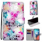 For Motorola Moto E7 Coloured Drawing Cross Texture Horizontal Flip PU Leather Case with Holder & Card Slots & Wallet & Lanyard(Gradient Colorful Flower) - 1