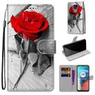 For Motorola Moto E7 Coloured Drawing Cross Texture Horizontal Flip PU Leather Case with Holder & Card Slots & Wallet & Lanyard(Wood Red Rose) - 1