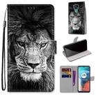 For Motorola Moto E7 Coloured Drawing Cross Texture Horizontal Flip PU Leather Case with Holder & Card Slots & Wallet & Lanyard(Black White Lion Head) - 1