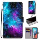 For Motorola Moto E7 Coloured Drawing Cross Texture Horizontal Flip PU Leather Case with Holder & Card Slots & Wallet & Lanyard(Purple Green Starry Sky) - 1