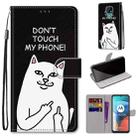 For Motorola Moto E7 Coloured Drawing Cross Texture Horizontal Flip PU Leather Case with Holder & Card Slots & Wallet & Lanyard(Middle Finger White Cat) - 1