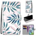 For Motorola Moto G 5G Coloured Drawing Cross Texture Horizontal Flip PU Leather Case with Holder & Card Slots & Wallet & Lanyard(Pink Green Leaf) - 1