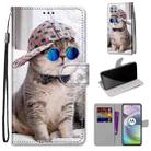 For Motorola Moto G 5G Coloured Drawing Cross Texture Horizontal Flip PU Leather Case with Holder & Card Slots & Wallet & Lanyard(Slant Hat Blue Mirror Cat) - 1