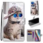 For Motorola Moto G 5G Plus Coloured Drawing Cross Texture Horizontal Flip PU Leather Case with Holder & Card Slots & Wallet & Lanyard(Slant Hat Blue Mirror Cat) - 1