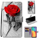 For Alcatel 1L (2021) Coloured Drawing Cross Texture Horizontal Flip PU Leather Case with Holder & Card Slots & Wallet & Lanyard(Wood Red Rose) - 1