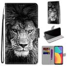 For Alcatel 1L (2021) Coloured Drawing Cross Texture Horizontal Flip PU Leather Case with Holder & Card Slots & Wallet & Lanyard(Black White Lion Head) - 1