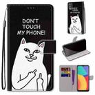 For Alcatel 1L (2021) Coloured Drawing Cross Texture Horizontal Flip PU Leather Case with Holder & Card Slots & Wallet & Lanyard(Middle Finger White Cat) - 1