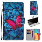 For Alcatel 1S (2021) Coloured Drawing Cross Texture Horizontal Flip PU Leather Case with Holder & Card Slots & Wallet & Lanyard(Blue Red Butterfly) - 1