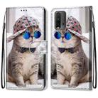 For Xiaomi Redmi 9 Power / Note 9 4G Coloured Drawing Cross Texture Horizontal Flip PU Leather Case with Holder & Card Slots & Wallet & Lanyard(Slant Hat Blue Mirror Cat) - 1