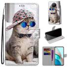 For Xiaomi Redmi Note 9 5G / Note 9T Coloured Drawing Cross Texture Horizontal Flip PU Leather Case with Holder & Card Slots & Wallet & Lanyard(Slant Hat Blue Mirror Cat) - 1