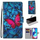 For Motorola Moto E7 Plus / G9 Play / G9 Coloured Drawing Cross Texture Horizontal Flip PU Leather Case with Holder & Card Slots & Wallet & Lanyard(Blue Red Butterfly) - 1