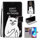 For Motorola Moto E7 Plus / G9 Play / G9 Coloured Drawing Cross Texture Horizontal Flip PU Leather Case with Holder & Card Slots & Wallet & Lanyard(Middle Finger White Cat) - 1