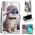 For Motorola Moto G8 Coloured Drawing Cross Texture Horizontal Flip PU Leather Case with Holder & Card Slots & Wallet & Lanyard(Slant Hat Blue Mirror Cat) - 1