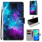 For Motorola Moto G8 Power Coloured Drawing Cross Texture Horizontal Flip PU Leather Case with Holder & Card Slots & Wallet & Lanyard(Purple Green Starry Sky) - 1