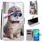 For Motorola Moto G8 Power Coloured Drawing Cross Texture Horizontal Flip PU Leather Case with Holder & Card Slots & Wallet & Lanyard(Slant Hat Blue Mirror Cat) - 1