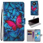 For Huawei Mate 40 Pro Coloured Drawing Cross Texture Horizontal Flip PU Leather Case with Holder & Card Slots & Wallet & Lanyard(Blue Red Butterfly) - 1