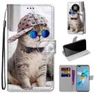 For Huawei Mate 40 Pro Coloured Drawing Cross Texture Horizontal Flip PU Leather Case with Holder & Card Slots & Wallet & Lanyard(Slant Hat Blue Mirror Cat) - 1