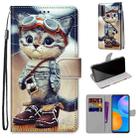 For Huawei P smart 2021 / Y7a Coloured Drawing Cross Texture Horizontal Flip PU Leather Case with Holder & Card Slots & Wallet & Lanyard(Leather Shoes Cat) - 1