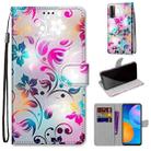 For Huawei P smart 2021 / Y7a Coloured Drawing Cross Texture Horizontal Flip PU Leather Case with Holder & Card Slots & Wallet & Lanyard(Gradient Colorful Flower) - 1