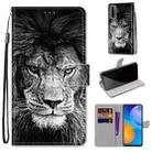 For Huawei P smart 2021 / Y7a Coloured Drawing Cross Texture Horizontal Flip PU Leather Case with Holder & Card Slots & Wallet & Lanyard(Black White Lion Head) - 1
