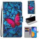 For Huawei P smart 2021 / Y7a Coloured Drawing Cross Texture Horizontal Flip PU Leather Case with Holder & Card Slots & Wallet & Lanyard(Blue Red Butterfly) - 1