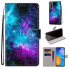 For Huawei P smart 2021 / Y7a Coloured Drawing Cross Texture Horizontal Flip PU Leather Case with Holder & Card Slots & Wallet & Lanyard(Purple Green Starry Sky) - 1