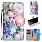 For Huawei P smart 2021 / Y7a Coloured Drawing Cross Texture Horizontal Flip PU Leather Case with Holder & Card Slots & Wallet & Lanyard(Light Pink Bouquet) - 1