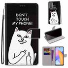 For Honor 10X Lite Coloured Drawing Cross Texture Horizontal Flip PU Leather Case with Holder & Card Slots & Wallet & Lanyard(Middle Finger White Cat) - 1