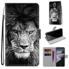 For Nokia 2.4 Coloured Drawing Cross Texture Horizontal Flip PU Leather Case with Holder & Card Slots & Wallet & Lanyard(Black White Lion Head) - 1