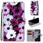 For Nokia 2.4 Coloured Drawing Cross Texture Horizontal Flip PU Leather Case with Holder & Card Slots & Wallet & Lanyard(Chrysanthemum Pink White Purple) - 1