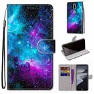 For Nokia 2.4 Coloured Drawing Cross Texture Horizontal Flip PU Leather Case with Holder & Card Slots & Wallet & Lanyard(Purple Green Starry Sky) - 1