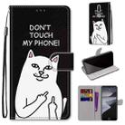 For Nokia 2.4 Coloured Drawing Cross Texture Horizontal Flip PU Leather Case with Holder & Card Slots & Wallet & Lanyard(Middle Finger White Cat) - 1