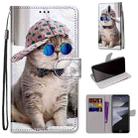 For Nokia 2.4 Coloured Drawing Cross Texture Horizontal Flip PU Leather Case with Holder & Card Slots & Wallet & Lanyard(Slant Hat Blue Mirror Cat) - 1