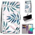For Samsung Galaxy A02 / M02 Coloured Drawing Cross Texture Horizontal Flip PU Leather Case with Holder & Card Slots & Wallet & Lanyard(Pink Green Leaf) - 1