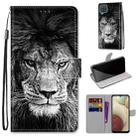 For Samsung Galaxy A12 / M12 Coloured Drawing Cross Texture Horizontal Flip PU Leather Case with Holder & Card Slots & Wallet & Lanyard(Black White Lion Head) - 1