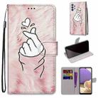 For Samsung Galaxy A32 5G Coloured Drawing Cross Texture Horizontal Flip PU Leather Case with Holder & Card Slots & Wallet & Lanyard(Pink Hands Heart) - 1