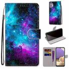 For Samsung Galaxy A32 5G Coloured Drawing Cross Texture Horizontal Flip PU Leather Case with Holder & Card Slots & Wallet & Lanyard(Purple Green Starry Sky) - 1