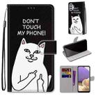 For Samsung Galaxy A32 5G Coloured Drawing Cross Texture Horizontal Flip PU Leather Case with Holder & Card Slots & Wallet & Lanyard(Middle Finger White Cat) - 1