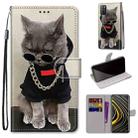 For Xiaomi Poco M3 Coloured Drawing Cross Texture Horizontal Flip PU Leather Case with Holder & Card Slots & Wallet & Lanyard(Golden Chain Grey Cat) - 1