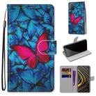 For Xiaomi Poco M3 Coloured Drawing Cross Texture Horizontal Flip PU Leather Case with Holder & Card Slots & Wallet & Lanyard(Blue Red Butterfly) - 1