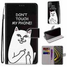 For Xiaomi Poco M3 Coloured Drawing Cross Texture Horizontal Flip PU Leather Case with Holder & Card Slots & Wallet & Lanyard(Middle Finger White Cat) - 1