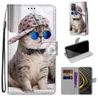 For Xiaomi Poco M3 Coloured Drawing Cross Texture Horizontal Flip PU Leather Case with Holder & Card Slots & Wallet & Lanyard(Slant Hat Blue Mirror Cat) - 1