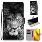 For Xiaomi Poco X3 NPC Coloured Drawing Cross Texture Horizontal Flip PU Leather Case with Holder & Card Slots & Wallet & Lanyard(Black White Lion Head) - 1