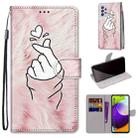 For Samsung Galaxy A52 5G Coloured Drawing Cross Texture Horizontal Flip PU Leather Case with Holder & Card Slots & Wallet & Lanyard(Pink Hands Heart) - 1