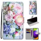 For Samsung Galaxy A52 5G Coloured Drawing Cross Texture Horizontal Flip PU Leather Case with Holder & Card Slots & Wallet & Lanyard(Light Pink Bouquet) - 1