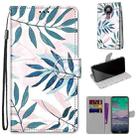 For Nokia 3.4 Coloured Drawing Cross Texture Horizontal Flip PU Leather Case with Holder & Card Slots & Wallet & Lanyard(Pink Green Leaf) - 1