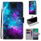 For Nokia 3.4 Coloured Drawing Cross Texture Horizontal Flip PU Leather Case with Holder & Card Slots & Wallet & Lanyard(Purple Green Starry Sky) - 1